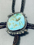 Colossal Vintage Native American Zuni Kingman Turquoise Sterling Silver Bolo-Nativo Arts