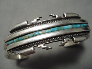 Thick Sturdy Vintage Native American Navajo Green Turquoise Heishi Sterling Silver Bracelet Old-Nativo Arts