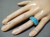 Superb Navajo Native American Turquoise Inlay Sterling Silver Ring-Nativo Arts