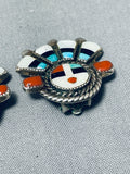 Fabulous Vintage Native American Zuni Turquoise Sterling Silver Clip-on Earrings-Nativo Arts