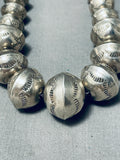 Elegant Vintage Native American Navajo Huge Sterling Silver Pillow Bead Necklace-Nativo Arts