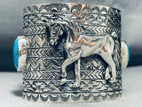Native American Colossal Horse San Felipe Turquoise Sterling Silver Bracelet-Nativo Arts