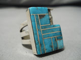 Huge Rare Men's Vintage Native American Navajo Blue Thunder Turquoise Sterling Silver Ring-Nativo Arts