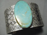 Huge Native American Navajo Green Turquoise Rug Stamped Sterling Silver Bracelet-Nativo Arts