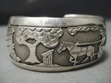 Native American Quality Detailed Vintage Navajo Hand Tooled Sterling Silver Horse Buggy Bracelet-Nativo Arts