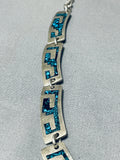 Most Detailed Hand Carved Vintage Turquoise Sterling Silver Necklace-Nativo Arts