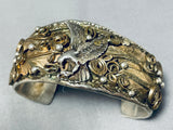 Detailed Vintage Native American Navajo Eagle Gold Sterling Silver Bracelet-Nativo Arts