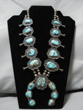Best Vintage Native American Navajo Blue Dia Turquoise Sterling Silver Squash Blossom Necklace-Nativo Arts