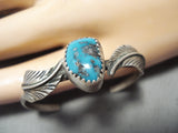 Marvelous Vintage Native American Navajo Morenci Turquoise Sterling Silver Baby Bracelet Old-Nativo Arts