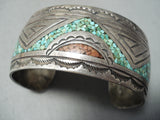 Signed Nezzie Vintage Native American Navajo Turquoise Coral Sterling Silver Bracelet-Nativo Arts