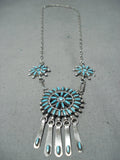 Native American Stunning Vintage Zuni Turquoise Needlepoint Sterling Silver Necklace Old-Nativo Arts