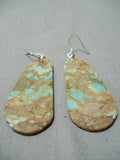 Some Of Biggest Best Native American #8 Turquoise Slab Sterling Silver Earrings-Nativo Arts