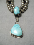 Amazing Vintage Native American Navajo Sky Blue Turquoise Sterling Silver Necklace Old-Nativo Arts