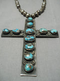 One Of The Biggest Vintage Native American Navajo Turquoise Sterling Silver Cross Necklace-Nativo Arts