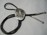 Important Vintage Native American Hopi Frank Laheleon Sterling Silver Mudhead Bolo Tie-Nativo Arts