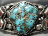 One Of Thickest Heavy Vintage Native American Navajo Turquoise Coral Sterling Silver Bracelet-Nativo Arts