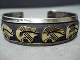 Native American One Of The Most Unique Gold Bear Thomas Singer Sterling Silver Bracelet-Nativo Arts
