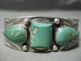 Early 1900's Heavy Vintage Native American Navajo Cerrillos Turquoise Ingot Silver Bracelet-Nativo Arts