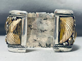 Huge Mens Native American Navajo Signed Sterling Silver Eagle Gold Fill Huge Bracelet-Nativo Arts