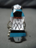 Exquisite Zuni Native American Turquoise Inlay Sterling Silver Maiden Ring-Nativo Arts