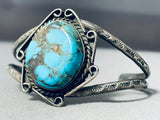Rare Old Morenci Turquoise Vintage Native American Navajo Sterling Silver Bracelet Old-Nativo Arts