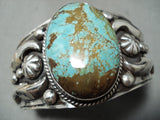 Native American Heavy Hand Repoussed Sterling Silver #8 Turquoise Bracelet-Nativo Arts