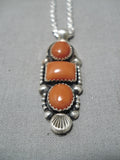 Important Jeanette Dale Coral Native American Navajo Sterling Silver Necklace-Nativo Arts