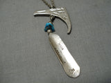 Important Vintage Native American Navajo Eagle Jimmie King Jr Turquoise Sterling Silver Necklace-Nativo Arts