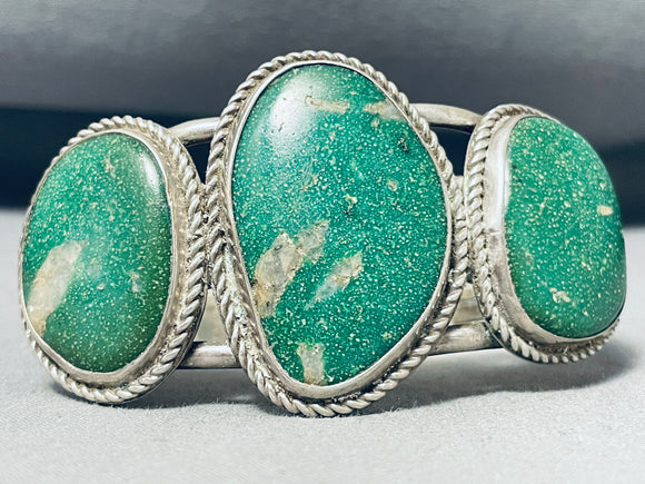 Huge Vintage Native American Navajo Green Turquoise Sterling Silver Bracelet-Nativo Arts