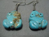 Incredible Vintage Zuni Native American Turquoise Frog Sterling Silver Earrings-Nativo Arts