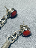Beautiful Native American Navajo Coral Sterling Silver Blossom Earrings-Nativo Arts