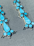 Attractive Native American Zuni Blue Gem Turquoise Sterling Silver Earrings Signed-Nativo Arts
