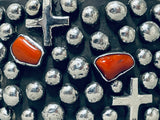 One Of The Best Ever Native American Navajo Coral Cross Sterling Silver Bracelet-Nativo Arts