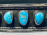Rare Vintage Native American Navajo Pilot Mountain Turquoise Sterling Silver Bracelet Old-Nativo Arts