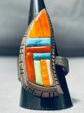 Quality Work Vintage Native American Navajo Turquoise Inlay Sterling Silver Ring-Nativo Arts