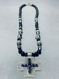 Native American The Best Vintage Southwestern Onyx Sterling Silver Cross Necklace-Nativo Arts