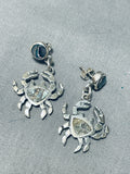 Crab Vintage Southwest Sterling Silver Pearl Inlay Earrings-Nativo Arts