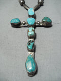 One Of The Biggest Ever Vintage Native American Navajo Turquoise Sterling Silver Cross Necklace-Nativo Arts