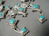 Detailed Vintage Native American Navajo Turquoise Sterling Silver Squash Blossom Necklace-Nativo Arts