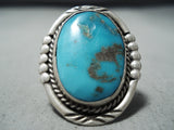 Traditional Vintage Native American Navajo Old Kingman Turquoise Sterling Silver Ring Old-Nativo Arts