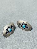 Superb Vintage Native American Navajo Sleeping Beauty Turquoise Sterling Silver Earrings-Nativo Arts