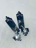 Native American Phenomenal Santo Domingo Turquoise Coral Spiny Inlay Sterling Silver Earrings-Nativo Arts