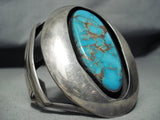Museum Signed Vintage Native American Navajo Blue Thunder Turquoise Sterling Silver Bracelet-Nativo Arts