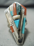 Important Vintage Native American Laguna Kenny Romero Turquoise Sterling Silver Inlay Ring-Nativo Arts