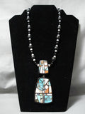 Native American Important Chris Nieto Santo Domingo Sterling Silver Turquoise Inlay Necklace-Nativo Arts