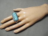 Huge Vintage Native American Navajo 2 Finger Blue Diamond Turquoise Sterling Silver Ring-Nativo Arts