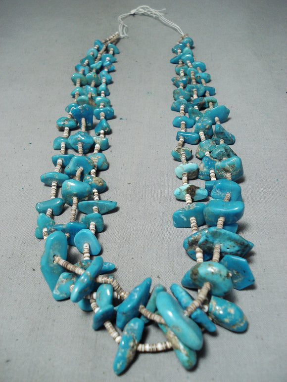 Beautiful Vintage Native American Navajo Blue Gem Kingman Turquoise Necklace-Nativo Arts