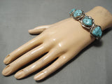 Rare Blue Warrior Turquoise Vintage Native American Navajo Sterling Silver Bracelet Old-Nativo Arts