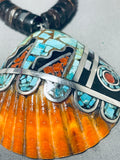 Native American Astounding Santo Domingo Turquoise Sterling Silver Shell Necklace-Nativo Arts