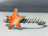 Native American One Of The Most Unique Vintage Navajo Star Shell Sterling Silver Bracelet-Nativo Arts